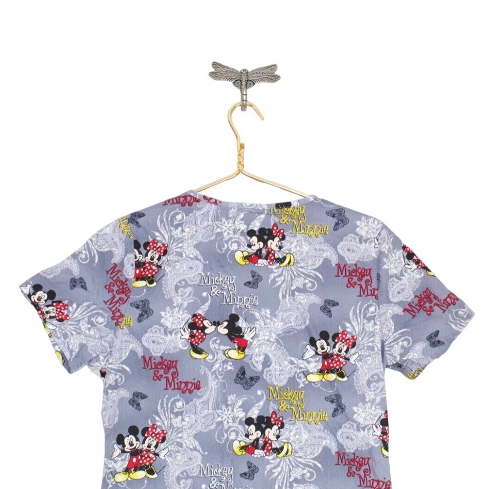 Disney Gray Paisley Minnie Mouse Graphic Cotton Scrub Top Size Small - Picture 3 of 9